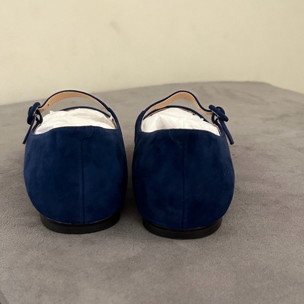 Ann Taylor Navy Blue Suede Mary Jane Buckle Pointy Toe Flats Size 9.5 - Picture 5 of 6